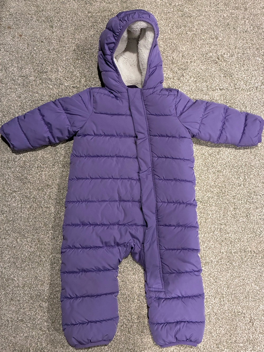 Primary Lavender Hooded Puffer One-Piece 12-18 mos